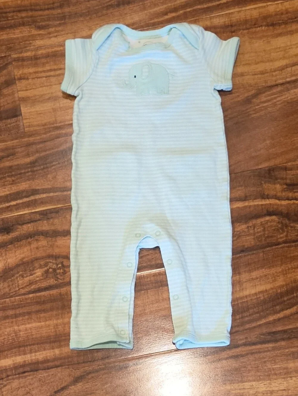 Gymboree NWT/GUC 6-12 Months Minto Green Striped Elephant Romper and Socks (2)